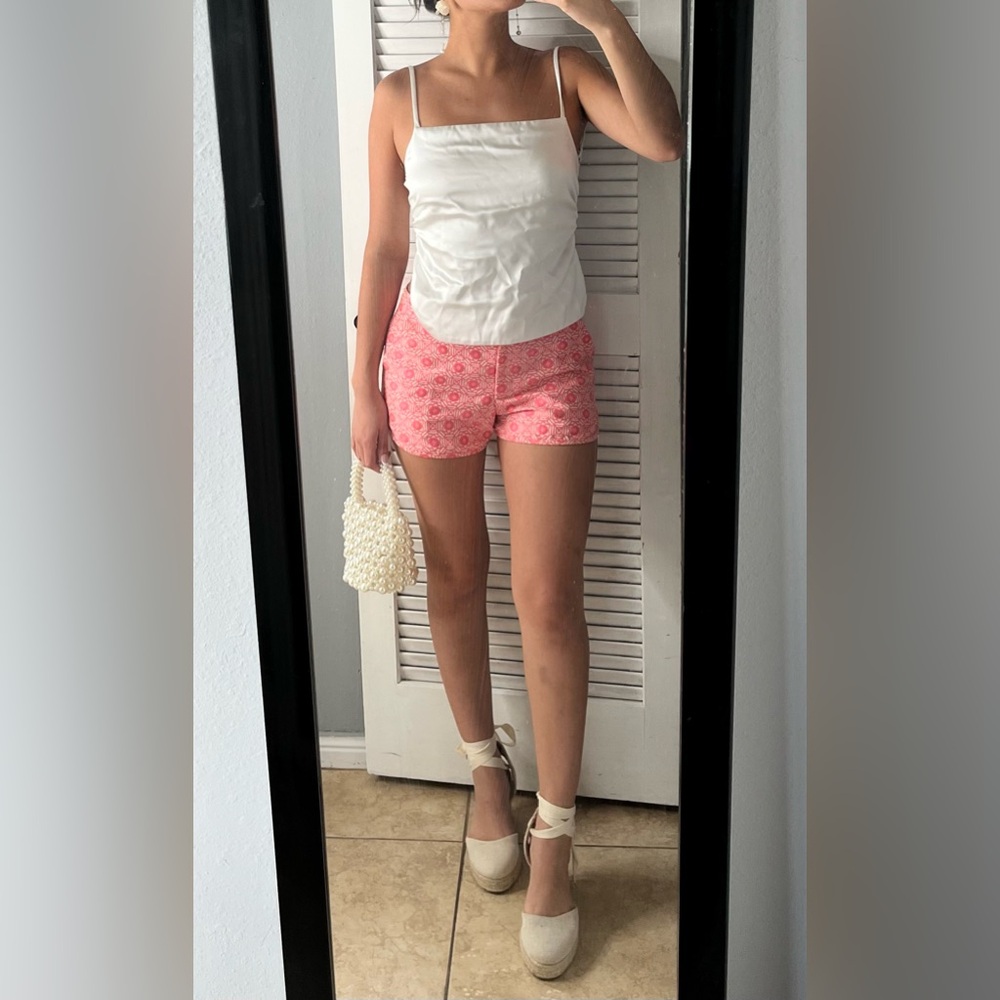 Printed Pink tailored Shorts S | Brunch girly vacation resortwear tropical